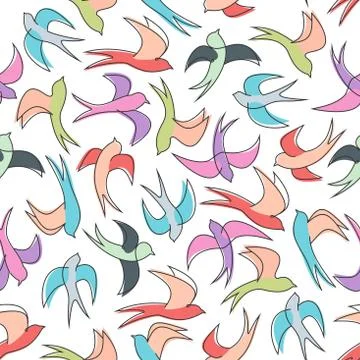 Flying swallows seamless pattern background Stock Illustration