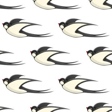 Flying swallows Vector Seamless Pattern on White Stock Illustration