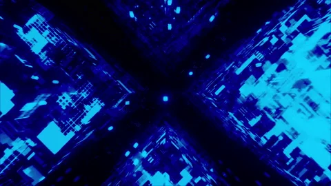 Flying in technological cyber space blue Stock Footage 201009956