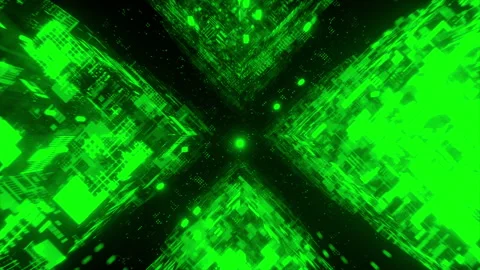 Flying in technological cyber space green Stock Footage 201009480