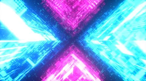 Flying in technological cyber space. Sci-fi spaceship tunnel. Futuristic Illustrazione stock