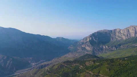 Flying on a throne in the Caucasus mountains Stock Footage 162056403