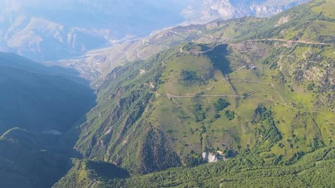 Flying on a throne in the Caucasus mountains Stock Footage 162056427