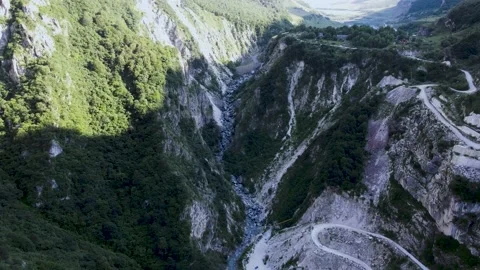 Flying on a throne in the Caucasus mountains Stock Footage 162057895