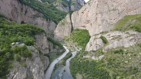 Flying on a throne in the Caucasus mountains Stock Footage 162159714