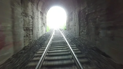 Flying Through Abandoned Train Tunnel, Washington State Stock Footage 101625636