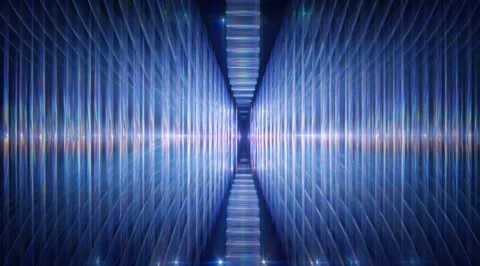Flying through abstract blue neon data corridor Stock Footage 331461421