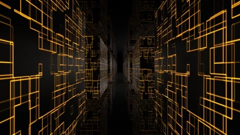 Flying through an abstract corridor with yellow digital patterns , 4k , 60 fps Stock Footage 254545816