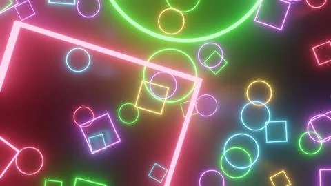 Flying through abstract neon objects. 3d animation Foto stock