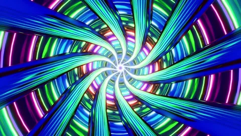 Flying through an abstract portal with rotating green and blue metallic spirals 스톡 동영상 337185101