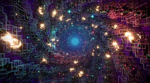 Flying through abstract sci-fi futuristic tunnel VJ detailed background Illustration