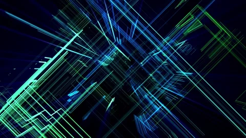 Flying through abstract space of futuristic 3D patterns made of digital lines Stock Footage 277352286