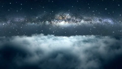 Flying through and above Clouds with Milky Way in the Background | Seamless Loop Stock Footage 74893861