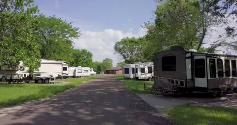Flying Through and Above RV Campground Stock Footage 108388078