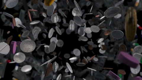 Flying through assorted Colorful Pills change to Money on Black Stock Footage 117488406