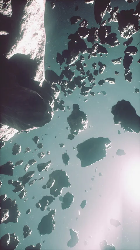 Flying through the asteroid belt in outer space, vertical Stock Footage 306084250