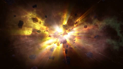 Flying through an asteroid field after planet explosion Stock Footage 92907047