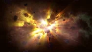 Flying Through An Asteroid Field After Planet Explosion Stock Footage