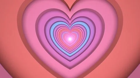 Flying Through Beautiful Layered Heart Shape Cutout Endless 3D Tunnel Stock Illustration