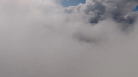 Flying through beautiful thick fluffy clouds. Direct view from the Drone. Video stock 129220942