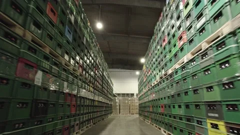 Flying through the big brewery warehouse Stock Footage 231727803