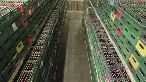 Flying through the big brewery warehouse Stock Footage 231727804