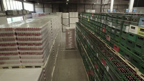 Flying through the big brewery warehouse Stock Footage 231728436