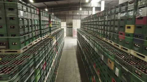 Flying through the big brewery warehouse Stock Footage 231729331