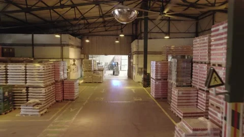 Flying through the big brewery warehouse Stock Footage 231729531
