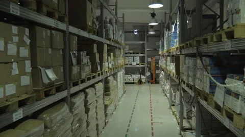 Flying through the big factory warehouse. Stock Footage 48751271