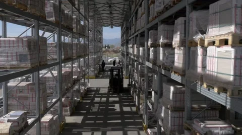 Flying through the big factory warehouse Stock Footage 62913617