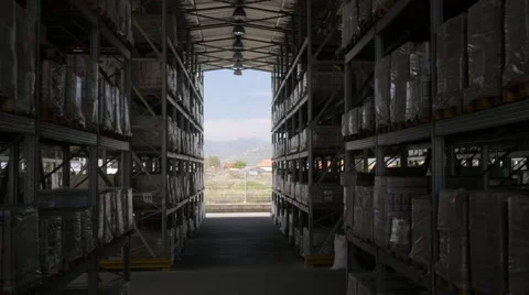 Flying through the big factory warehouse Stock Footage 62913640