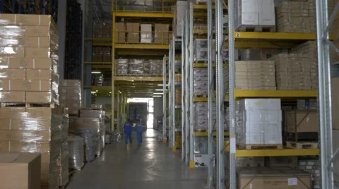 Flying through the big factory warehouse Stock Footage 62913658