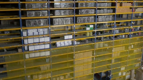 Flying through the big factory warehouse Stock Footage 62913679