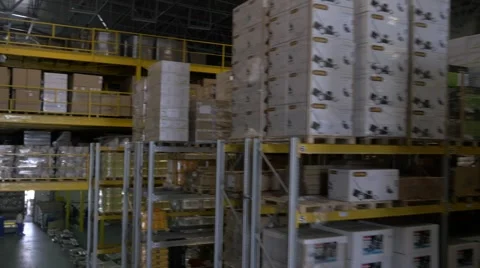 Flying through the big factory warehouse Stock Footage 62913691
