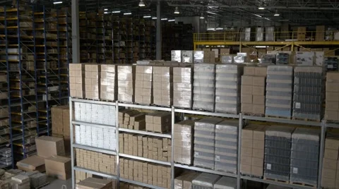 Flying through the big factory warehouse Stock Footage 62913700