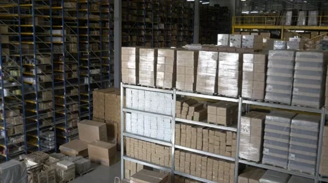 Flying through the big factory warehouse Stock Footage 62913707