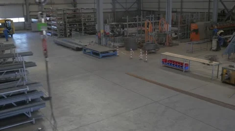 Flying through the big factory warehouse Stock Footage 62913896