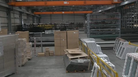 Flying through the big factory warehouse Stock Footage 62913986