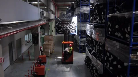 Flying through the big warehouse Stock Footage 63520949