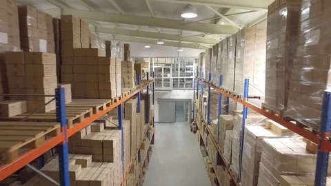 Flying through the big warehouse. Stock Footage 70517569