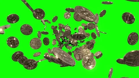 Flying through Bitcoins on Green Stock Footage 85059795