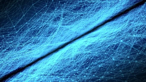 Flying through blue cyberspace with a plexus of glowing energy dots and lines Stock Footage 259044373