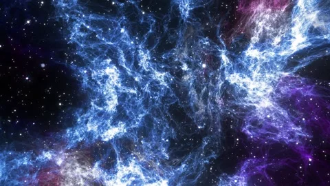 Flying through blue galaxies and nebulae. Lots of stellar groups passing by. Stock Footage 327720095
