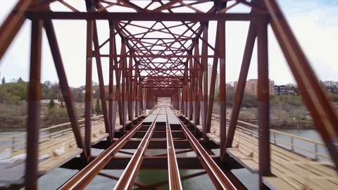 Flying through a bridge under construction Stock Footage 77709874