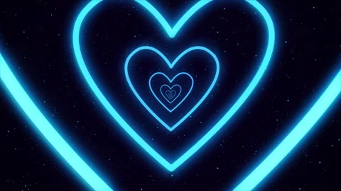 Flying through the bright blue tunnel of glowing neon hearts in the space. Stock Footage 267959402
