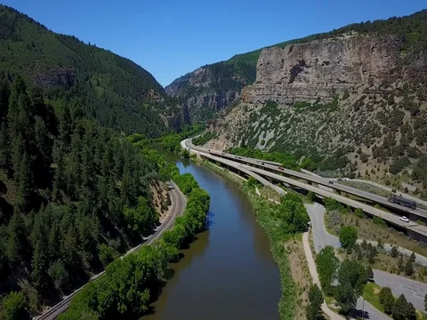 Flying Through Canyon and River Stock Footage 77570147