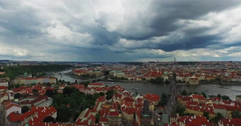 Flying through the center of old Prague, towards to the Vltava. Stock Footage 61082266