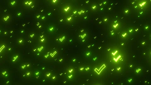 Flying Through Checkmark OK Accept Success Green Neon Glowing Symbols Vídeos de archivo 343327639