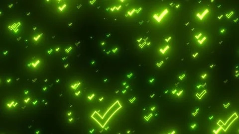 Flying Through Checkmark OK Accept Success Green Neon Glowing Symbols Stock Illustration